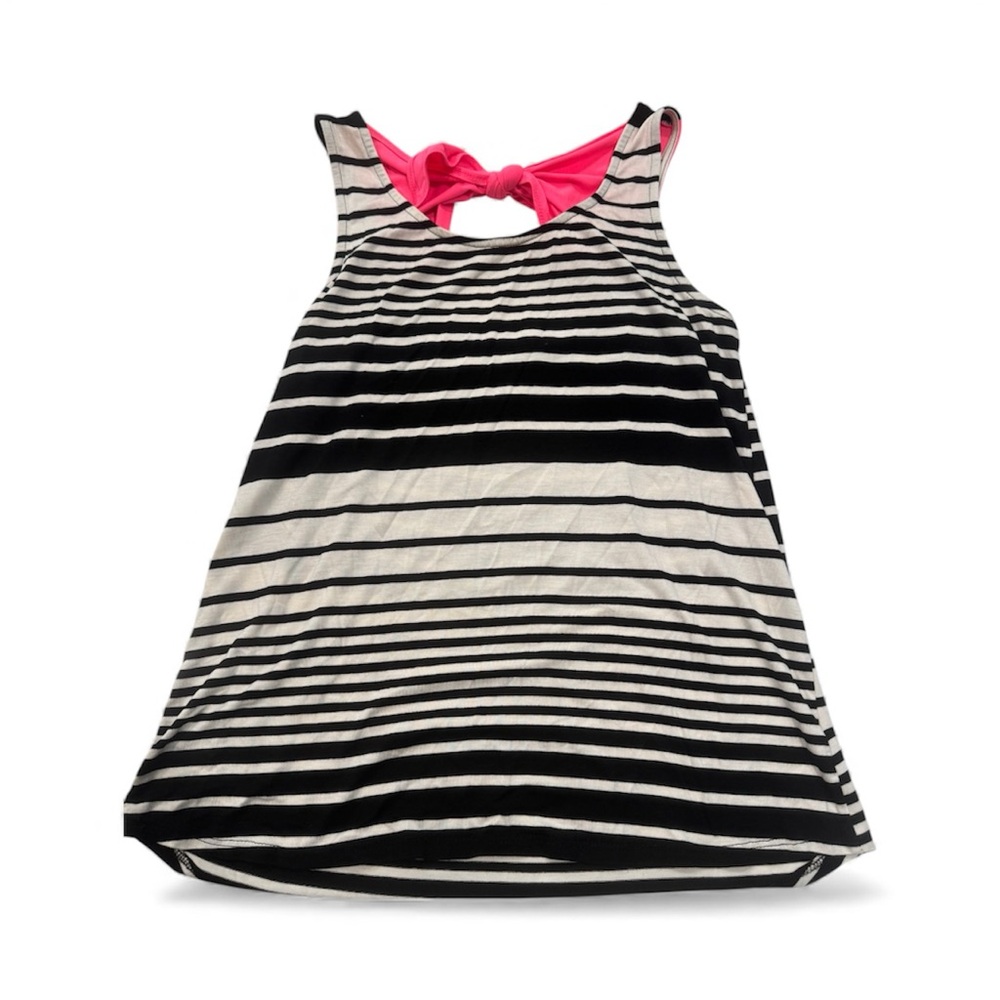 P.S. Kate Striped Black and White Top with Pink Bow Accent - Women's Size Large.